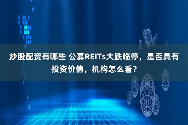 炒股配资有哪些 公募REITs大跌临停，是否具有投资价值，机构怎么看？
